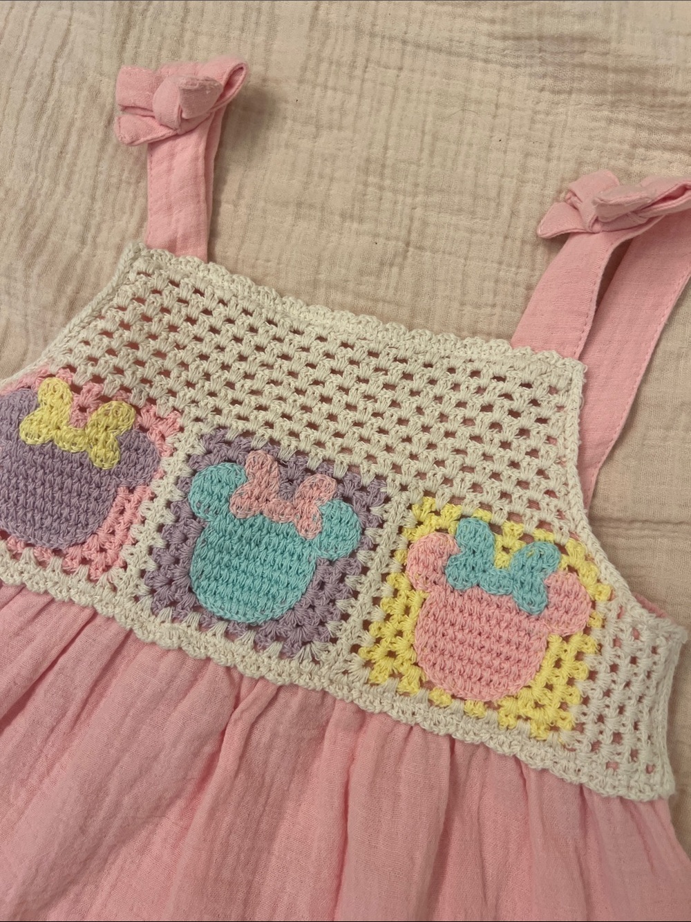 Disney Minnie Mouse Pink Cotton Sundress with Crochet Bodice - Picture 3 of 4